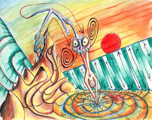 Climbing The Mountain of Thought, water colour on paper 2002