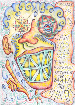 The Brain And Mind Question, water colour on paper 2002