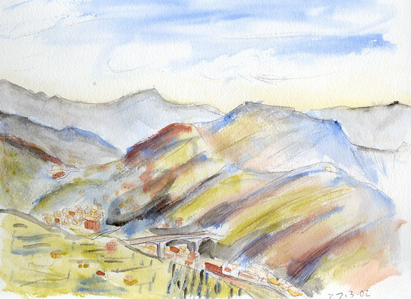 Genoese Hills, watercolour on paper 2002
