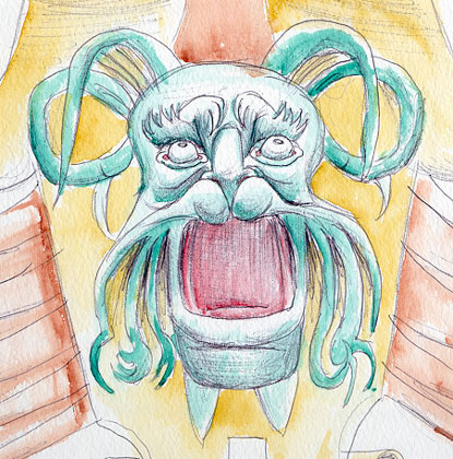 Gargoyle on a Police Station, watercolour on paper 2002